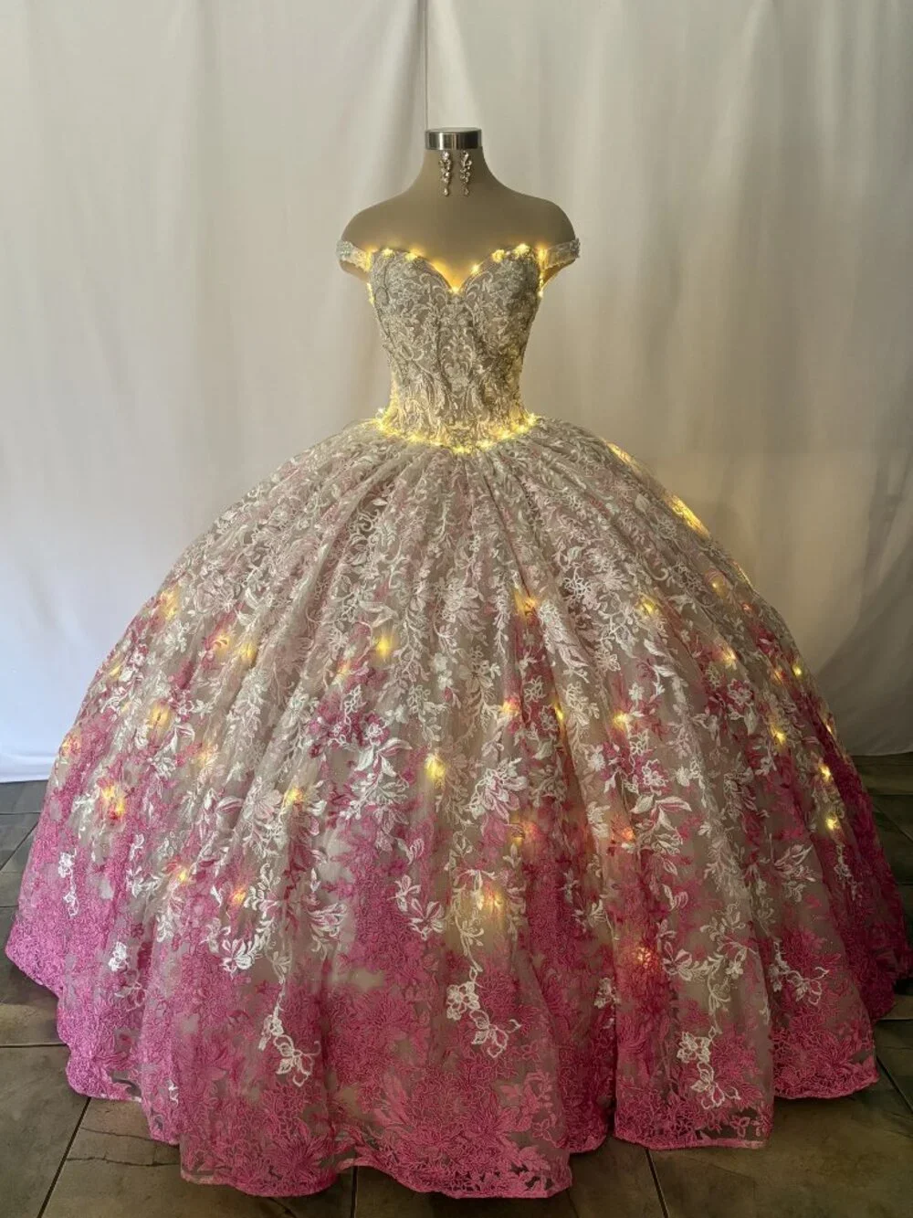 Mon Cheri PR12275 Ivory Hot Pink Ball Gown Size 4 – Quince Prom Pageant Dress - Picture 7 of 10